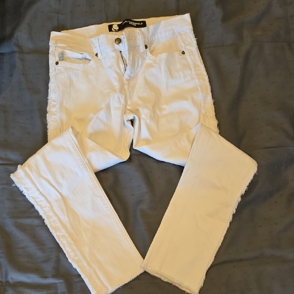 Karl Lagerfeld Frayed Ankle Skinny Jeans